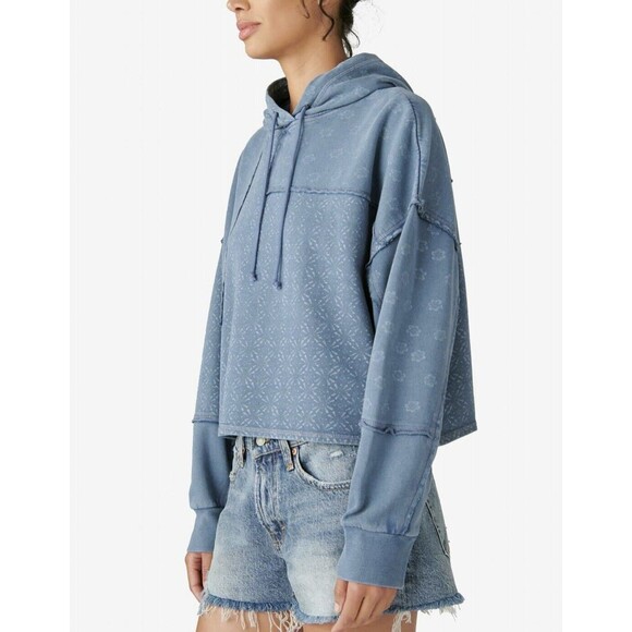 NWT Lucky Brand Patch Batwing Crop Print Hoodie Size Large - Picture 8 of 14